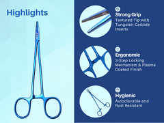 Mayo Hegar Needle Holder 7″ Needle Driver w/ TC Blue Plasma Inserts ARTMAN