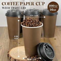 16 Oz,100 Pack, Disposable Paper Coffee Cups with Lids for Coffee, Juice ,Water