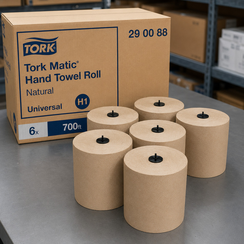 Tork 290088 Matic H1 Hardwound Paper Towels Natural 1-Ply 700 ft 6 Rolls