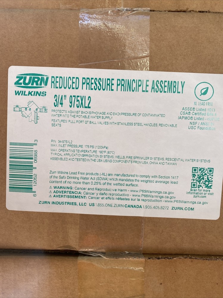 Zurn Wilkins 975XL2 3/4-Inch Lead Free Reduced Pressure Backflow Preventer
