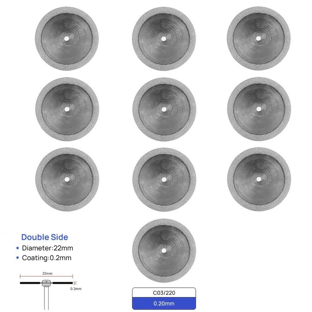 10Pcs Dental Lab Double Sided Diamond Disc Dia-3 with free mandrel 0.20mm x 22mm