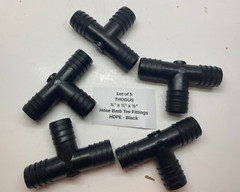 Lot of 5 THOGUS 3/4″ Barbed HDPE Tee Fittings (3/4″ x 3/4″ x 3/4″) – Black –