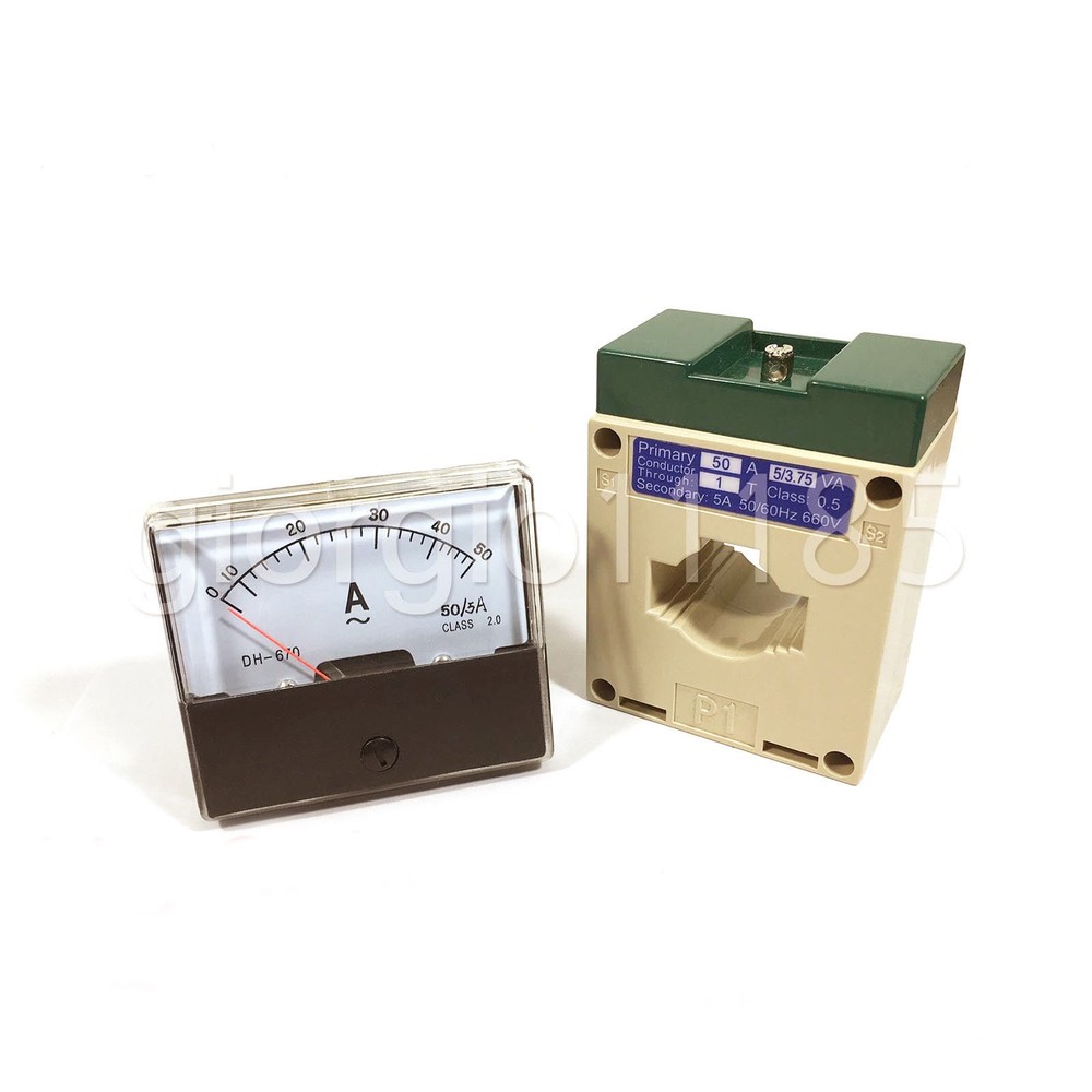 Analog Panel AMP Current Meter Gauge DH670 50A AC & Current Transformer