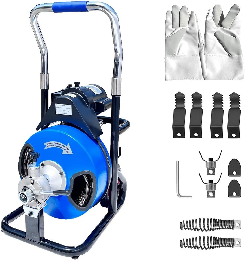 100FT x 1/2″ Portable Drain Cleaner Machine Electric Drain Sewer Auger Cleaning