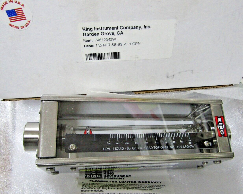 ✌️NEW KING FLOW METER 74612342W 1/2″ FNPT STAINLESS STEEL VT 1 GALLON PER MINUTE