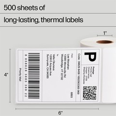 HP 4×6 Direct Thermal Shipping Labels, 500 Labels on 2 Rolls for Label Printers