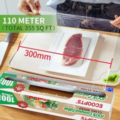 Ecoopts 100 Compostable Plastic Cling Wrap Dispenser Slide Cutter 12 Inch Food