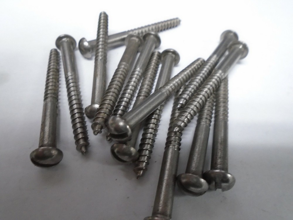 Wood Screws #8 x 1-3/4 Slotted Round Head Steel Lot of 100 #3019