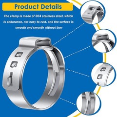 304 Stainless Steel Single Ear Hose Clamps 160 PCS Kit with Pincers Universal