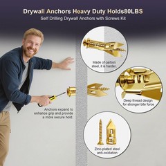 Self Drilling Drywall Anchors with Screws Kit, 88pcs, 2 Sizes Sheetrock Anchor