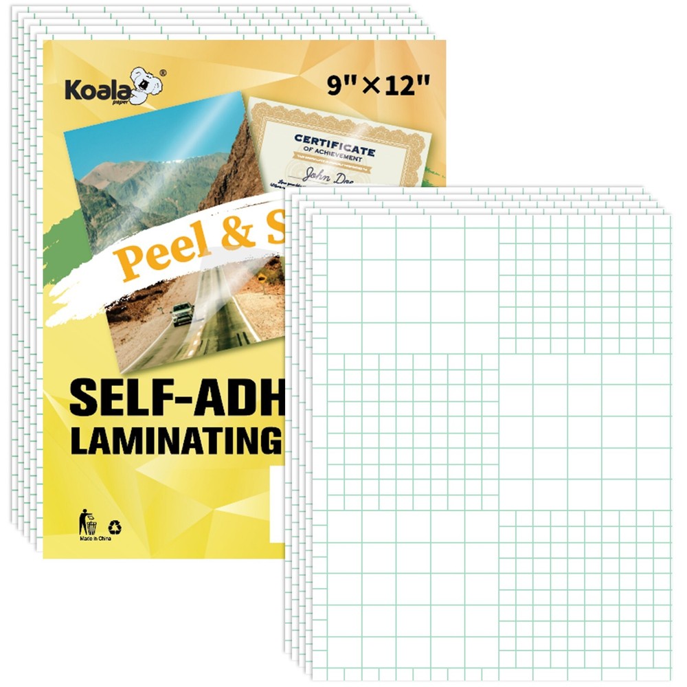 120Ct Koala Self-Adhesive Laminating Sheets 9×12 Clear Overlay No Machine Needed