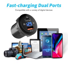 2Port USB Fast Car Charger Socket Adapter 12V LED Digital Voltmeter For Car