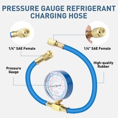 R290 R600A Refrigerant Charging Hose w/ Gauge & Can Tap 600 PSI AC Recharge kit