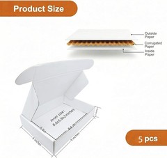 White Corrugated Mailer Boxes – Pack of 5, 9x6x2 Inches