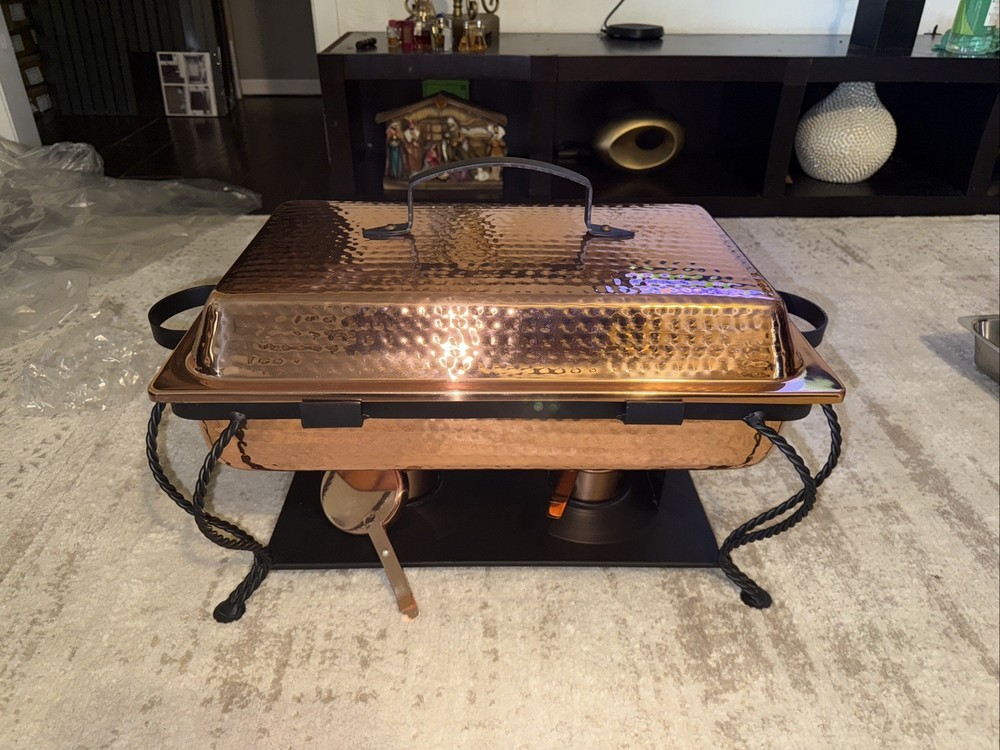 HUBERT Copper Chafer Chafing Dish with Black Metal Holder 8 Qt Upscale Catering