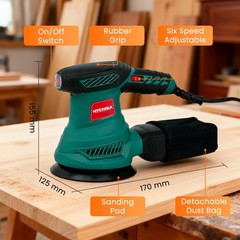 HYCHIKA 5-Inch Random Orbital Sander, 13000RPM Electric Palm Sander with 6 Va…