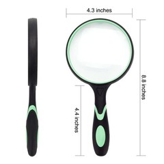 5X Large Magnifying Glass Handheld Reading Magnifier 100mm Real Glass Lens Green