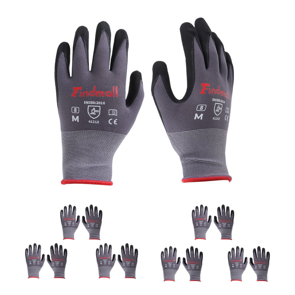 Safety Work Gloves MicroFoam Nitrile Coated Foam Gloves M-Size/6 Pairs