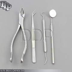 4 PC LOWER PREMOLAR ROOTS DENTAL EXTRACTING FORCEPS COLLEGE PLIERS PROBE SET KIT