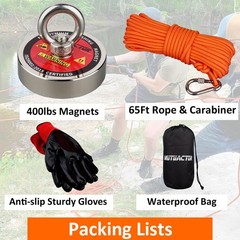 400lbs Neodymium Magnet Fishing Kit with 20m Rope for Treasure Hunting