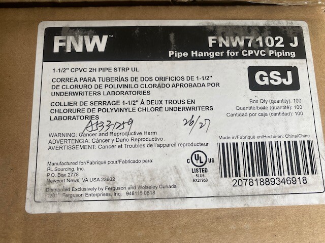 (Case of 100) FNW7102J FNW® 1-1/2 in. CPVC 2-Hole Wraparound Strap