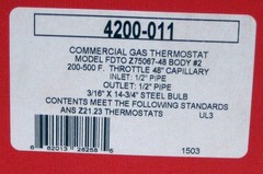 4200-011 Robertshaw Gas Oven Thermostat FDTO for 46-1043 Blodgett 11526 4606