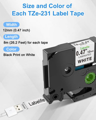 5 Pack Compatible Brother Genuine P-Touch, TZe-231 Tape Black Print White Tape