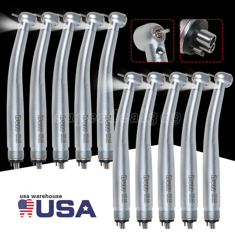 10Pcs USA Dental Fiber Optic LED E-generator Turbine Handpiece Triple 4Hole UDM4