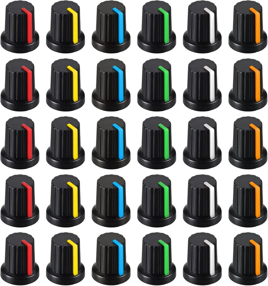 30 Pcs 6mm Knurled Shaft Potentiometer Knob, 6 Colors Potentiometer Control Knob