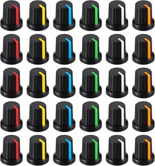 30 Pcs 6mm Knurled Shaft Potentiometer Knob, 6 Colors Potentiometer Control Knob