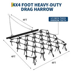 ATV UTV Tractor Drag Harrow 4×4 FT, 3/8″ & 1/2″ Teeth,Tow-Behind Grading ,Soil