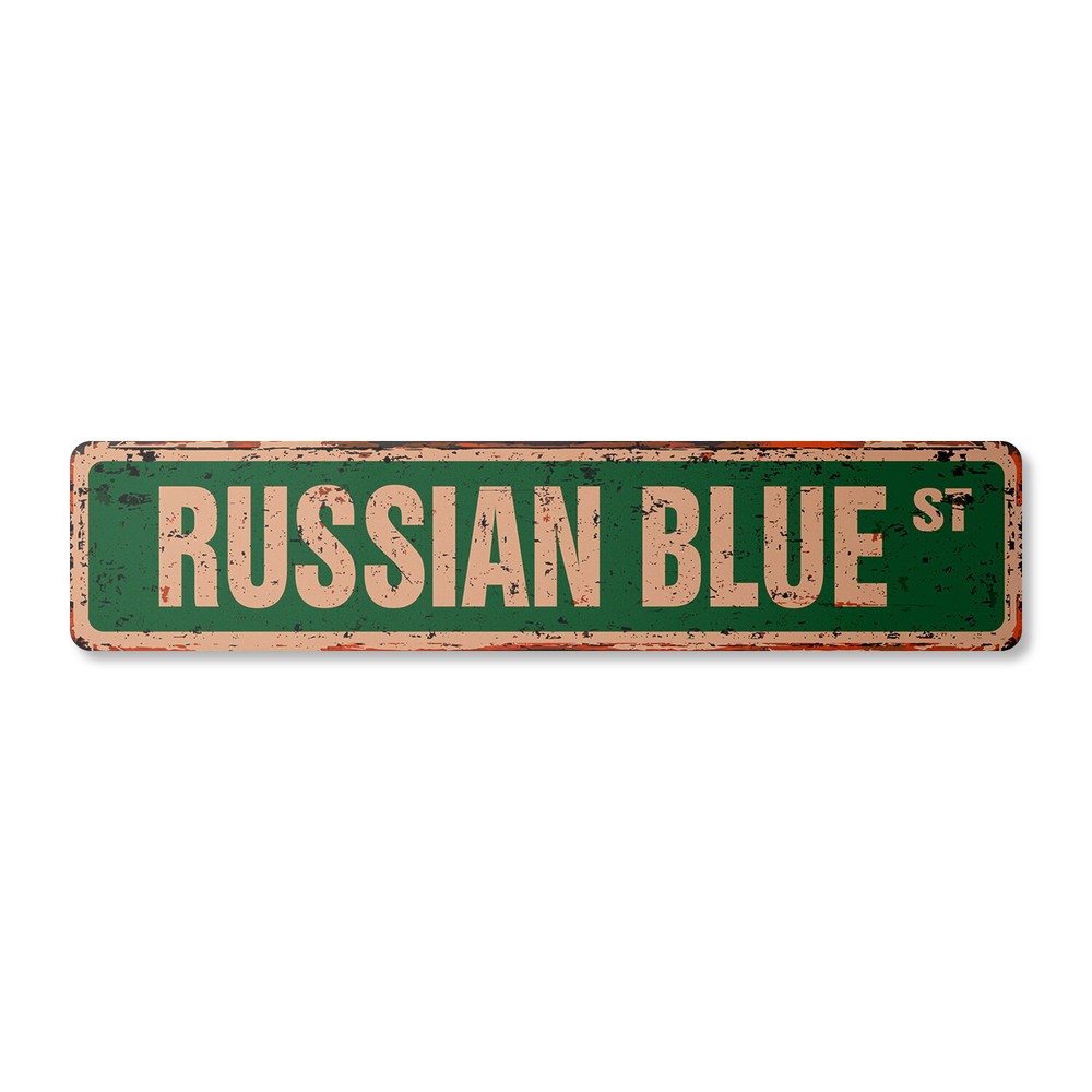 RUSSIAN BLUE Vintage Street Sign Metal Plastic cat breed feline kitty kitten