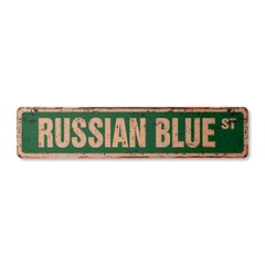 RUSSIAN BLUE Vintage Street Sign Metal Plastic cat breed feline kitty kitten