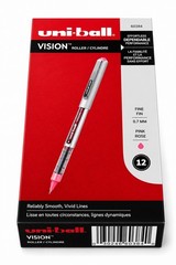 Uni-ball Vision Rollerball Pens Pink Ink 0.7mm Fine Point 12 Pack 60384