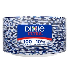 Dixie Ultra, Large Paper Plates, 10 Inch, 100 Count (Pack of 1, White/Indigo