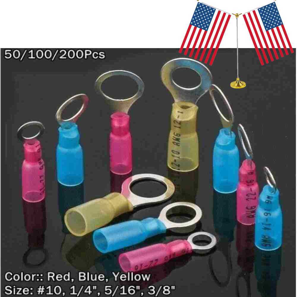Waterproof Copper Wire Crimp Connectors Assortment Heat Shrink Ring Terminals