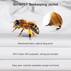Beekeeping Jacket for Men Women,Polycotton Bee Jacket with Veil Hood,Beekeeper J