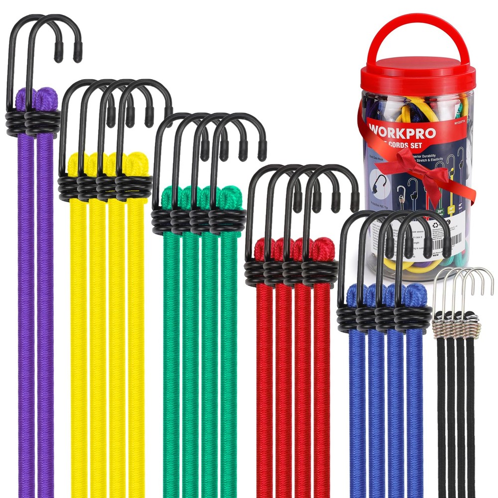 Bungee Cords Assorted Lengths 1048 Inch Outdoor Tie Down Elastic Straps 22 Pcs