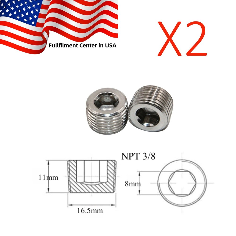 2pcs Hex Countersunk Plug Socket Head Stainless Steel Pipe 3/8″ NPT Male Thread