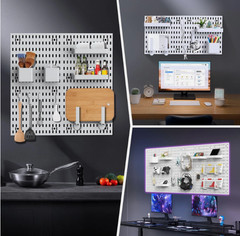 Peg Board, 4 Pack PLA Plastic Pegboard Panels, White Pegboards Wall Organizer