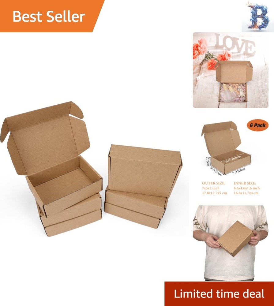 Reliable 6 Pack Cardboard Gift Boxes – 7x5x2 Inch for Small Business & Mailing