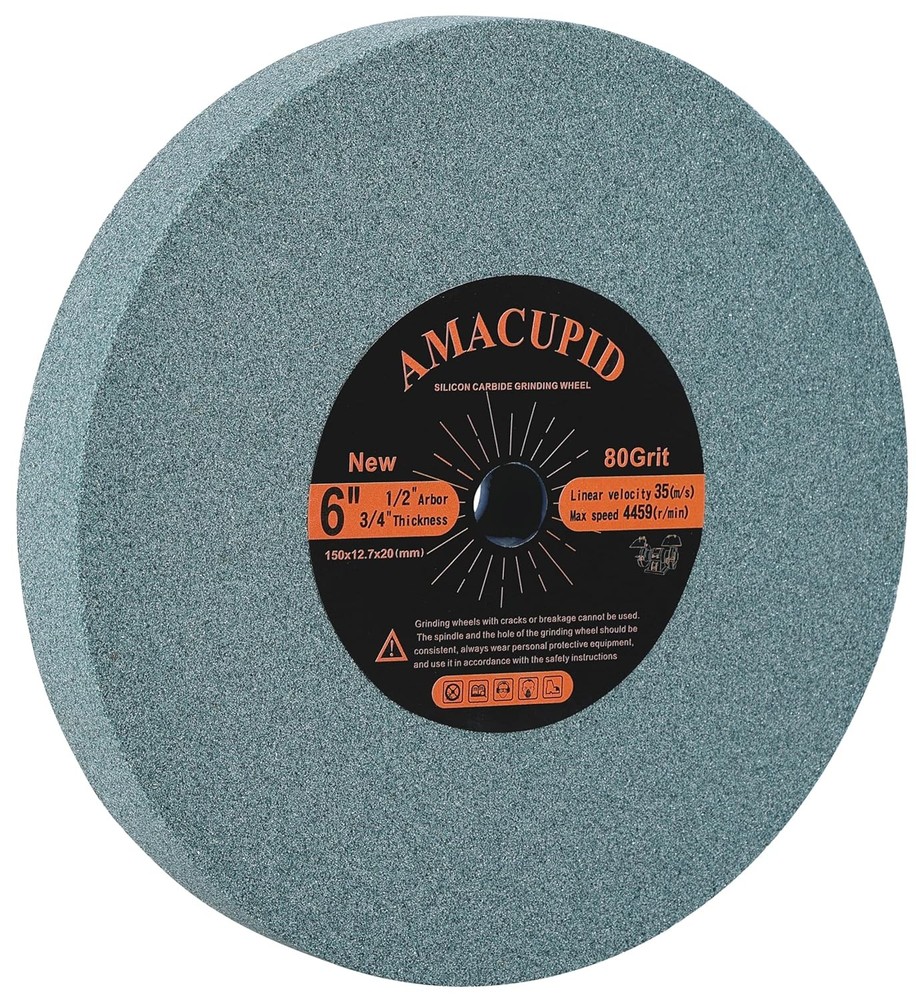 6 Inch Bench Grinding Wheel Green Silicon Carbide 1/2 Arbor 3/4 Thick 80Grit