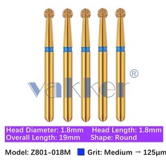 5/pk Dental Zirconia FG Diamond Burs & Holder Round Shape Cutting Polishing Burs