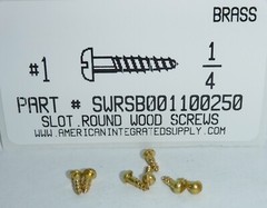 #1×1/4 Round Head Slotted Wood Screws Solid Brass (100)
