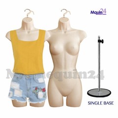 2 FLESH MANNEQUIN FEMALE TORSO DRESS FORMS + 1 TABLE TOP STAND + 2 HANGERS
