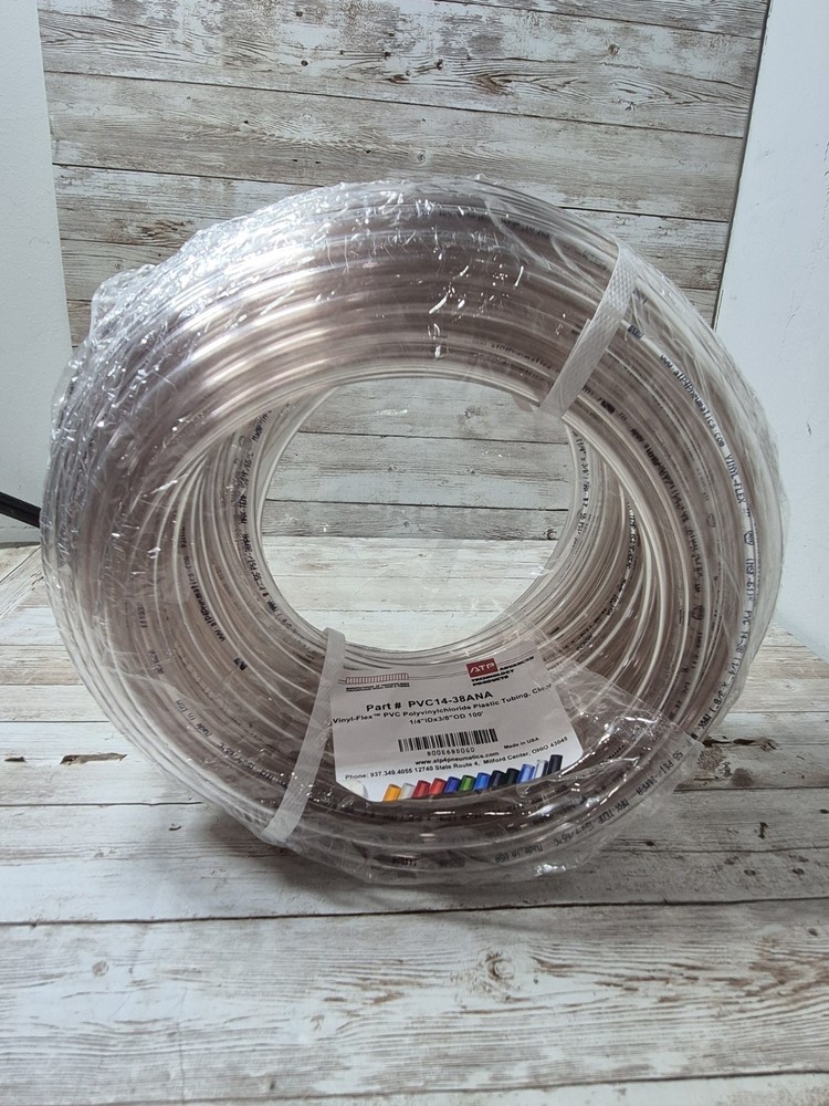 ATP Vinyl-Flex PVC Plastic Tubing PVC14-38ANA 1/4”ID x 3/8”OD 100′ Clear
