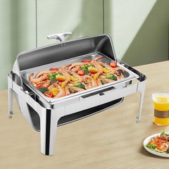 1 OR 3-compartment Roll Top Chafing Dish Buffet Set Pan Chafer Stainless Steel