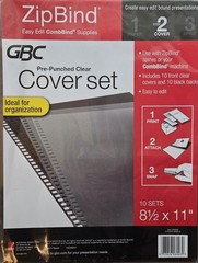 Zip Bind GBC Pre-Punched Clear Cover Set – 8 1/2 x 11 in – 10 Sets – NEW