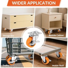 4PCS 2.5″ Heavy Duty Caster Wheels with Brake, Swivel PU Locking Castors Set