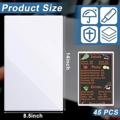 45 Clear Plastic Menu Sleeves Legal Size 8.5 x 14 Rigid Protectors Restaurant